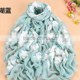 Hot Selling Korea Popular Elegant Flower Embroidery Cotton Pashmina Scarf thumbnail-3