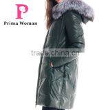 Winter Women Medium Length Slim Fit Leather Coat With Silver Fox Hat Overcoat thumbnail-6