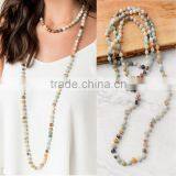 Semi-precious Luxe Collection Stone Beads Knotted Long Double Wrap Necklace thumbnail-1
