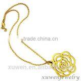 ladies gold plated accent stainless steel rosary necklace with rose pendant