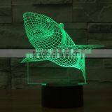 3D Optical Night Light Shark 7 RGB Light Colors 10 LEDs AA Battery or DC 5V Mixed Lot thumbnail-5