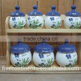 New Lavender Design Ceramic 7pcs Coffee Canisters Set With Wood thumbnail-1