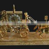 Solid Gilt Copper Table Clock, Empire Gold Plated Clock, Decorative Clock, Sitting On Cart Driven by Two Horses thumbnail-1