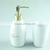 Ceramic Bathroom Vanity Set 2 /lotion Dispenser & Tumbler, Gold Dispenser thumbnail-2