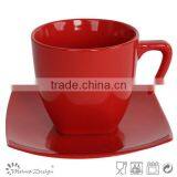 Color Glaze Square Saucer Ceramic Tea Cup and Saucer thumbnail-3