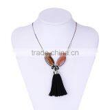 Wood Bead Chain Necklace Tassel Necklace Geometric Metal Beads Rings on Chain Necklace thumbnail-5