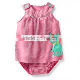 Kids Sleeveless Jumpsuit Baby Girl Stripe Red and White Applique Rompers One-piece Outfit thumbnail-1