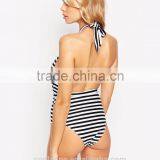 Halter Neck Stripe Design Ladies Swimsuit Sexy One Piece Beach Wear Swimsuit thumbnail-3