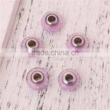 Lampwork Glass & Cubic Zirconia European Style Large Hole Charm Beads Round Light Pink Clear W/ Stainless Steel Core thumbnail-3