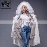 Lastest Design Winter White Coat Jacket Women Real Fur Lined Fur Parka With Fluffy Raccoon Hood and Embroidery thumbnail-5