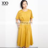 New High Quality Women's Brief Dress 100%cotton Loose O-Neck Spring Dresses Pocket Batwing Sleeve vestidos plus size 65O026