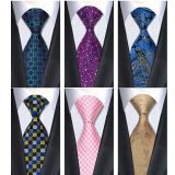 Gray Handmade Mens Jacquard Neckties Dots Extra Long