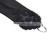Grace Karin Womens 19" Lace Embellished Pleated Black And White Color Fingerless Gloves Bridal Wedding Gloves CL010471 thumbnail-3