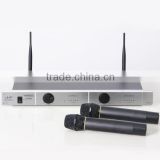Hot sell mini plastic microphone dual channel UHF collar wireless microphone for karaoke