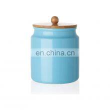 Custom Eco Friendly Decorative Kitchen Handmade Ceramic Sealed Pot Canister With Bamboo Lid thumbnail-4