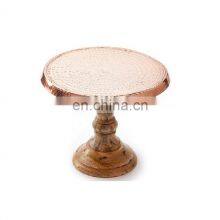 Copper Hammered Top Wood Base Cake Stand thumbnail-1