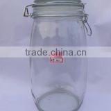 1500ml round clear glass storage jar with glass lid metal clips