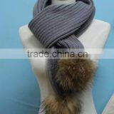 2016 Winter Newest Fashion 100% Real Raccon Fur Pompom Wool Knitted Women Crochet Scarf thumbnail-6