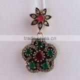 White CZ Green Onyx Red Onyx Pendant, Silver Jewellery India, 925 Silver Jewellery thumbnail-6