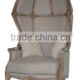 French Style Wooden Canopy Armchair Fabric Egg Chair With Padded thumbnail-1