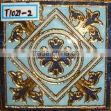 Blue and gold handmade kajaria floor tiles 80x80 mm