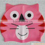 New design cartoon cat shaped animal print silicone swimming cap