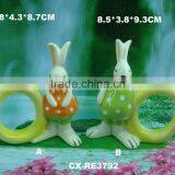 Since 1989 Factory Wooden Napkin Ring Table Decoration Restaurant High Quality Easter Ceramic Rabbit Napkin Ring thumbnail-1