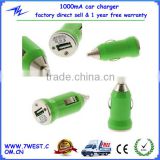 2 in 1 1 Amp Mini Auto Adapter Auto plug adapter with White LED indicator light + Usb charging cable