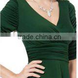 3/4 Sleeve Ruched Waist Classy V-Neck Casual Cocktail Dress Manufacture /lady Dress thumbnail-4