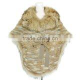 Women Bat-shawl Style Rabbit Fur Shawl With Raccoon Fur Collar,KZ14127 thumbnail-1