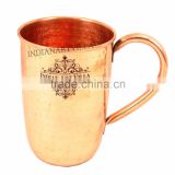 IndianArtVilla Pure Copper Flat Hammered Mug Moscow Mule Cup 500 ML - Serving Beer Cocktail Whisky Bar Hotel Restaurant Drinkwar