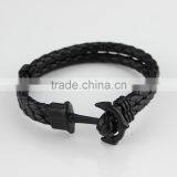 Unisex Fashion Braided Leather Cord Wrap Antique Anchor Bracelets thumbnail-2