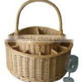 Natural Round Wicker Wine Basket With Dividers & Grids thumbnail-2