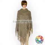 Ladies Shawl Wholesale Combination Pattern Turtleneck Knitting Wool Fringe Poncho Shawl Scarf thumbnail-3