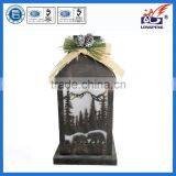 10" Rustic Wooden Lantern With Brown Metal Top and LED Flameless Pillar Candle With Classic Design thumbnail-1