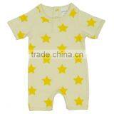 Quality Organic Cotton Baby Rombers and Organic Cotton Knit Yellow Star Print Baby Rombers With Short Sleeve Cute Baby Rombers thumbnail-1