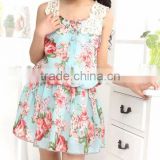 fancy floral children sleeveless dress with white lace