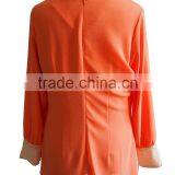 Malay Style Round Collar Long Sleeve Orange Chiffon Shirt Blouse thumbnail-2