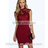 Sexy Party Burgundy Pencil Dress High Neck Lace Midi Dress thumbnail-2