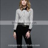 Office Lady Fashion Design Contrast Collar Cuff Striped Shirt thumbnail-2