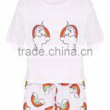 CFull Print Funny Design Women Pyjama Set Unicorn Rainbow White PJ Set Custom Design Ladies Pajama Set thumbnail-3