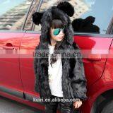 Hooded Winter Fur Jacket Girls European Style Fur Coat Autumn Kids Plush Jacket Thick Padded White Black Leopard Rabbit Ear thumbnail-6