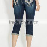 Dark Wash Capri With Rhinestone Stud Embellishments #88728 thumbnail-3