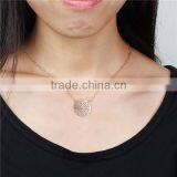 New Fashion Copper Filigree Stamping Necklace Link Cable Chain Gold Plated Round Pendant Flower Carved Hollow thumbnail-3