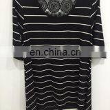 Bud Silk Joining Together Lady's T-shirt Sleeve in Black and White Stripes thumbnail-1