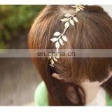 Beautiful girls gold plated metal leaf hair band hair accessories metal gold leaf elastic headband women