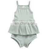 Kids Ribbed Outfit Baby Girls Summer Clothing Set Solid Color Infant Vest Tops Tutu Shorts 2pcs Clothing for 0-24m thumbnail-3
