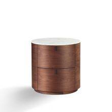 Luxury Round Side Table Light Table Bedside Table Marble Top With Walnut Veneer Wooden Base BH1605-02 Livingroom/bedroom Furniture thumbnail-1