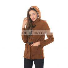 Wholesale Custom-made Women's Horn Button Jacket Mid-long Sleeve Casual and Comfortable Fall Winter Loose Sport Jacket Jogging j thumbnail-3