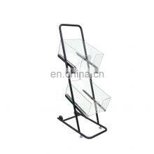 Metal Display Rack 2 Layers Acrylic Magazine Holder Brochure Holder Magazine Rack for Office thumbnail-4